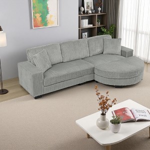 110.63" Corduroy L-Shaped Modular Sectional Sofa with Arc Footstool & Removable Cushions - 1 of 4