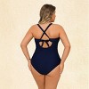 Women's Plus Size Chic Two-Tone Plus Size Swimsuit with Criss-Cross Back - Cupshe - 4 of 4
