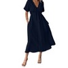 Women's V-Neck Tie-Front Midi Dress, Short Sleeve Casual Summer Dress, Flowy A-Line Dress - 2 of 4
