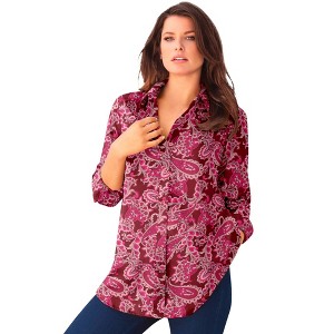 Roaman's Women's Plus Size Long Sleeve Kate Big Shirt - 1 of 4