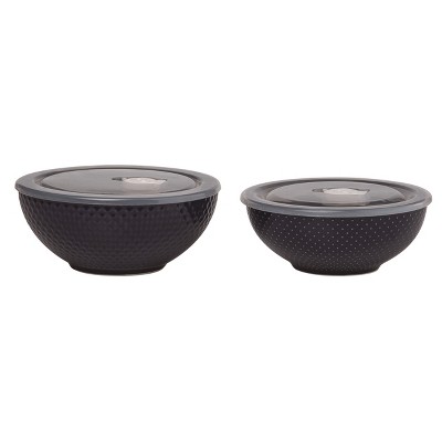 VIP Stoneware 6.7 in. Black Bowls with Lid Set of 2