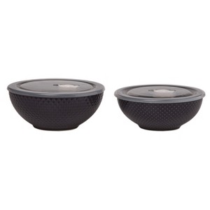 VIP Stoneware 6.7 in. Black Bowls with Lid Set of 2 - 1 of 2