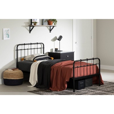Vito Twin Black Metal Platform Bed with Headboard and Slats