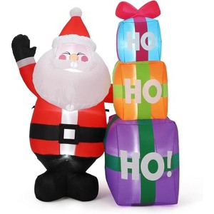 6ft Christmas Inflatable Decorations, Cute Santa Claus with Gift Box, Suitable for Holiday Home Party Garden Lawn Decorations, Indoor and Outdoor Use - 1 of 4