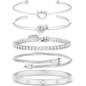 18K Gold Plated Love Bangle Bracelet Stack Cuff Jewelry Set for Women with Gift Box, Elegant Design - 1 of 4