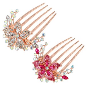 Unique Bargains Women's Fashion Rhinestone Inlaid Flower Hair Side Comb 3.54"x2.76" 2Pcs - 1 of 4