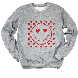 Simply Sage Market Women's Graphic Sweatshirt Smiley Face Hearts - 1 of 4
