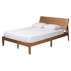 Queen Eileen Wood Platform Bed Walnut Brown - Baxton Studio: Mid-Century Design, Rubberwood - 1 of 4