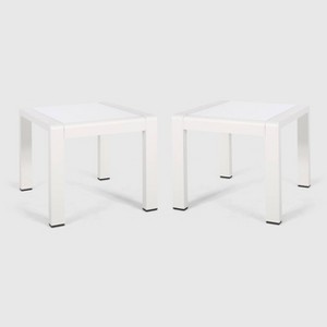 Cape Coral 2pk Aluminum Patio Side Table White - Christopher Knight Home: Frosted Glass, Weather-Resistant - 1 of 4