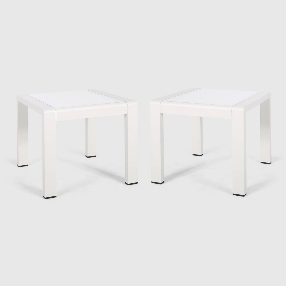 Photos - Garden Furniture Cape Coral 2pk Aluminum Patio Side Table White - Christopher Knight Home