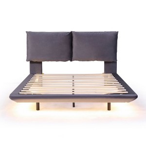 Queen Upholstered Bed with Sensor Light, Large Backrests & USB/Sockets - Stylish & Tech-Savvy - 1 of 4