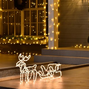 YOOCOZZ  Eye-catching Christmas Decoration- 35" Warm LED Reindeer Sleigh Outdoor Christmas Standing Figure Decor, Waterproof Light, Easy Setup - 1 of 4