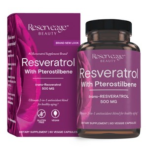 Reserveage Beauty, Resveratrol 500 mg with Pterostilbene, Antioxidant Supplement for Immune Support & Heart Health, Paleo, Keto, 60 Caps (60 Servings) - 1 of 4