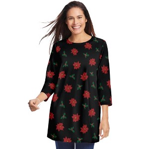 Woman Within Women's Plus Size Perfect Printed Three-Quarter Sleeve Crewneck Tunic - 1 of 4