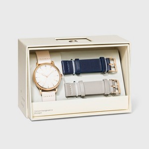 Women's Strap Watch with Changeable Straps - A New Day™ Beige/Navy/Gray - 1 of 3