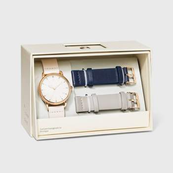Women's Strap Watch with Changeable Straps - A New Day™ Beige/Navy/Gray
