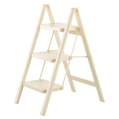 Topteng Step 3 Step Folding Aluminum Ladder Step Stool, White/Black