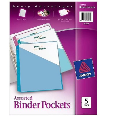 Avery Poly Binder Pockets 3-Hole Punched Assorted Colors 5/Pack (75254) 721455