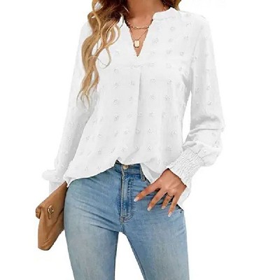 Coolmee Women's Ruffle Chiffon Blouses Long Sleeve V Neck Dot Fall Shirts Dressy Casual Trendy Tops