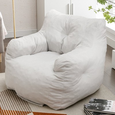 Soft Velvet Fabric Bean Bag Chair Filled With Memory Sponge,Ivory