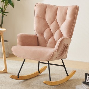 KTMBDW Rocking Chair Nursery, Upholstered Glider Rocker with High Backrest,Modern Rocking Accent Chair Glider Recliner for Living Room Nursery Bedroom - 1 of 4