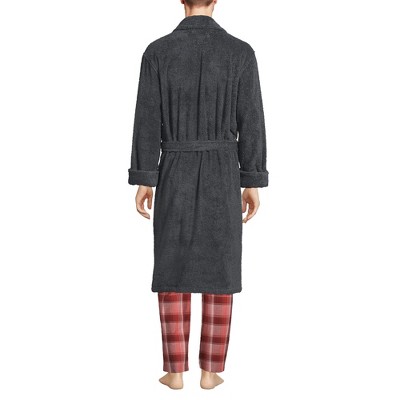 Men's Gray Cotton Terry Cloth Calf Length Robe