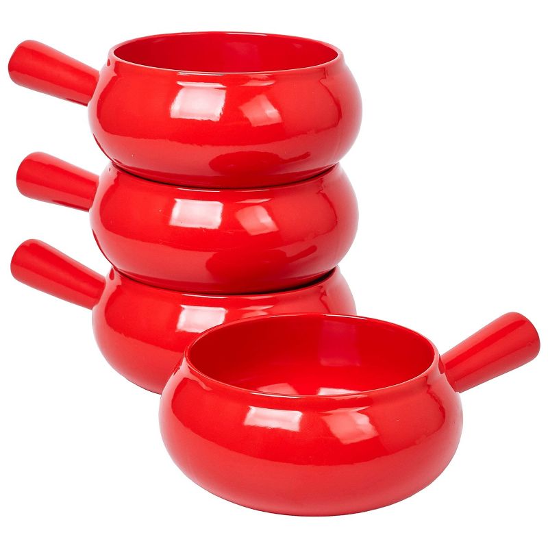 Bruntmor 17 Oz Round Soup Bowl with Handle, Set of 4 Red, 5 of 6