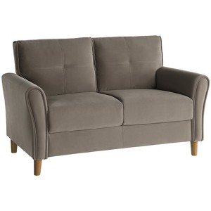 Dunleith Modern Contemporary Velvet Tufted Loveseat in Brown and Walnut - Lexicon - 1 of 4