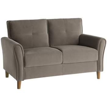 Dunleith Modern Contemporary Velvet Tufted Loveseat in Brown and Walnut - Lexicon
