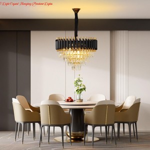 7 Light Crystal Hanging Pendant Lights 4 Tiers Black and Gold Pendant Light Fixtures with K9 Crystals - 1 of 4