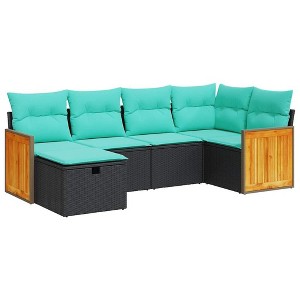 vidaXL 6-Piece Patio Sofa Set with Cushions - Black Poly Rattan Outdoor Furniture for Garden/Patio/Terrace - 1 of 4