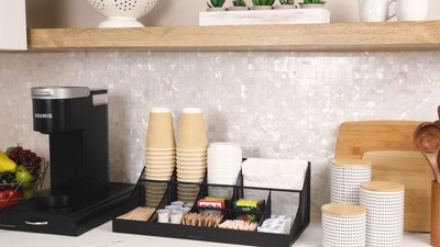 Black Mesh 11-Compartment Cup and Condiment Organizer