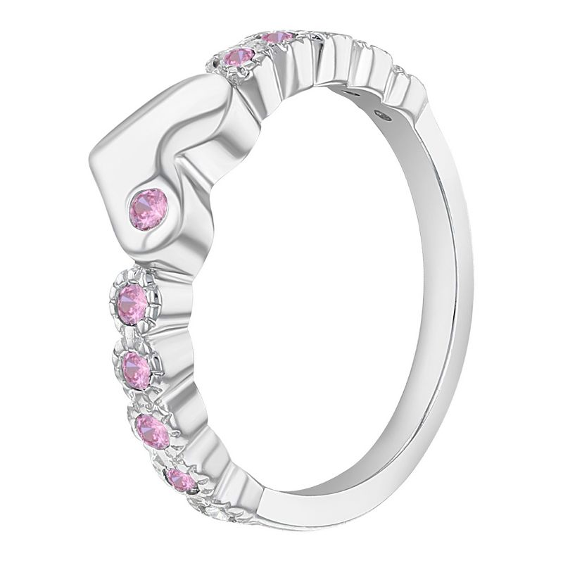 Girl's Pink Heart & CZ Band Sterling Silver Ring - In Season Jewelry, 2 of 6