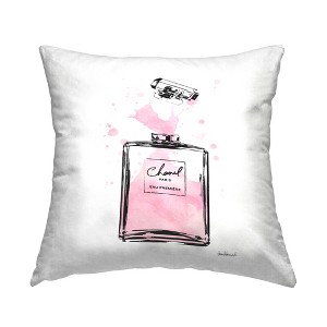 Stupell Industries Pretty Pink Watercolor Perfume Bottle Splash Printed Pillow, 18 x 18 - 1 of 3