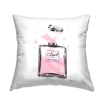 Stupell Industries Pretty Pink Watercolor Perfume Bottle Splash Printed Pillow, 18 x 18