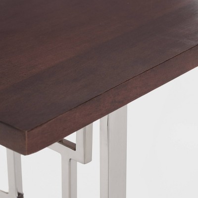 Lennox Dark Walnut Brown Wood and Silver Metal Bench