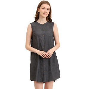 INSPIRE CHIC Women's Button Up Sleeveless Crew Neck Shirtdress - 1 of 4