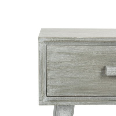 Transitional Slate Grey Rectangular Pine Wood Side Table with Storage
