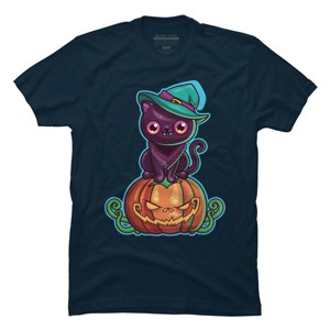 Men's Design By Humans Ferociously Cute Halloween Vampire Witch Kitty Cat By LittleBunnySunshine T-Shirt - 1 of 2