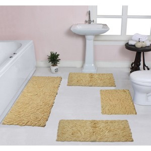 Bell Flower Collection Tufted Bath Rugs, Extra Soft and Absorbent, Non-Slip Bath Mats, Machine Washable Bathroom Mats, 4 Pcs Set with Runner, Yellow - 1 of 4