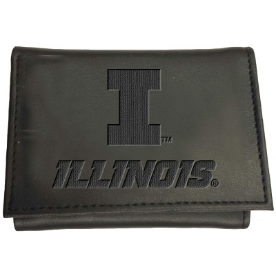 Evergreen NCAA Illinois Fighting Illini Black Leather Trifold Wallet Officially Licensed with Gift Box