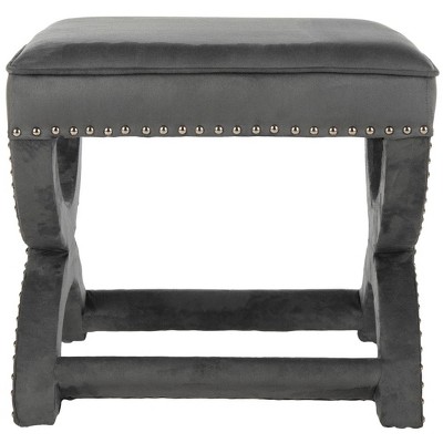 Gray Velvet Ottoman with Silver Nailhead Trim