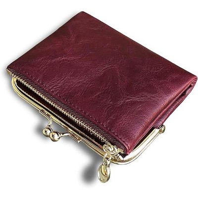 BEAFUP Womens Wallet,Ladies Vintage Leather Bifold Wallet with Zipper & Kiss Lock - Compact Coin Purse for Daily Use,Travel,and Shopping