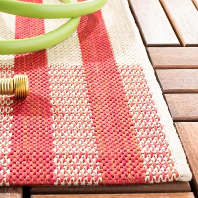 Red and Bone Plaid Square Outdoor Area Rug
