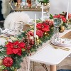 6FT Prelit Christmas Garland with Battery Operated Lights, Berries Poinsettia, Indoor Outdoor Xmas Garland for Fireplace Stairs Holiday Decorations - 2 of 4