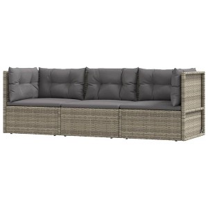 vidaXL Gray Patio Lounge Set - 3 Piece Durable Poly Rattan Set with Adjustable Corner Sofa Seat, Movable Modular Design and Comfortable Cushions - 1 of 4