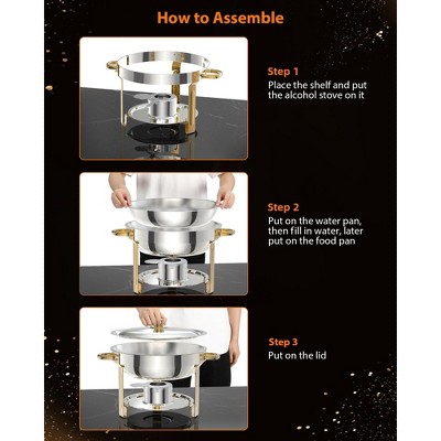 Gold Stainless Steel Round Chafing Dish Buffet Set, 4 Pack