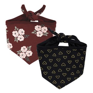 Luvable Friends Dog Reversible Pet Dog and Cat Bandana Bibs 2pk, Burgundy Floral Hearts, One Size - 1 of 4