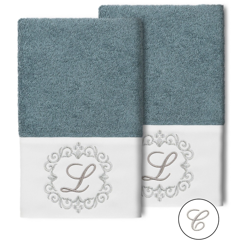 Photos - Towel Set of 2 Monogrammed Hand  Teal/C - Linum Home Textiles: Midweight Terry, Machine Washable