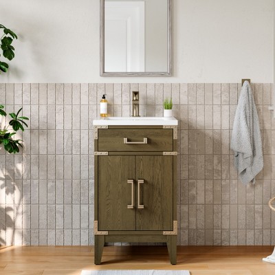 HBEZON 20''W Bathroom Vanity with Integral Resin Sink, Freestanding Modern Bathroom Cabinet with Soft Close Door, Rubber Wood, Gray